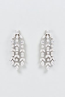 White Finish Swarovski Zirconia Dangler Earrings In Sterling Silver