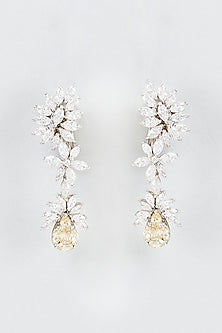 White Finish Swarovski Zirconia Dangler Earrings In Sterling Silver
