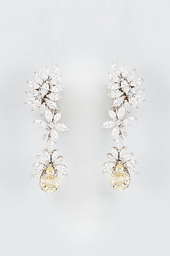 White Finish Swarovski Zirconia Dangler Earrings In Sterling Silver
