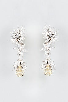 White Finish Swarovski Zirconia Dangler Earrings In Sterling Silver