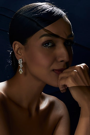 White Finish Swarovski Zirconia Dangler Earrings In Sterling Silver