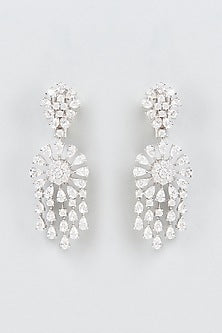 White Finish Swarovski Zirconia Dangler Earrings In Sterling Silver