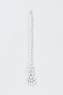 White Finish Swarovski Zirconia Maangtikka In Sterling Silver