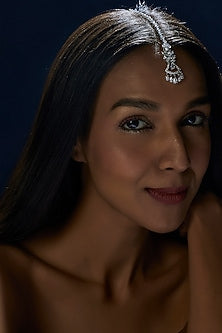White Finish Swarovski Zirconia Maangtikka In Sterling Silver