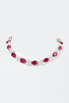 White Finish Red & White Swarovski Zirconia Necklace In Sterling Silver
