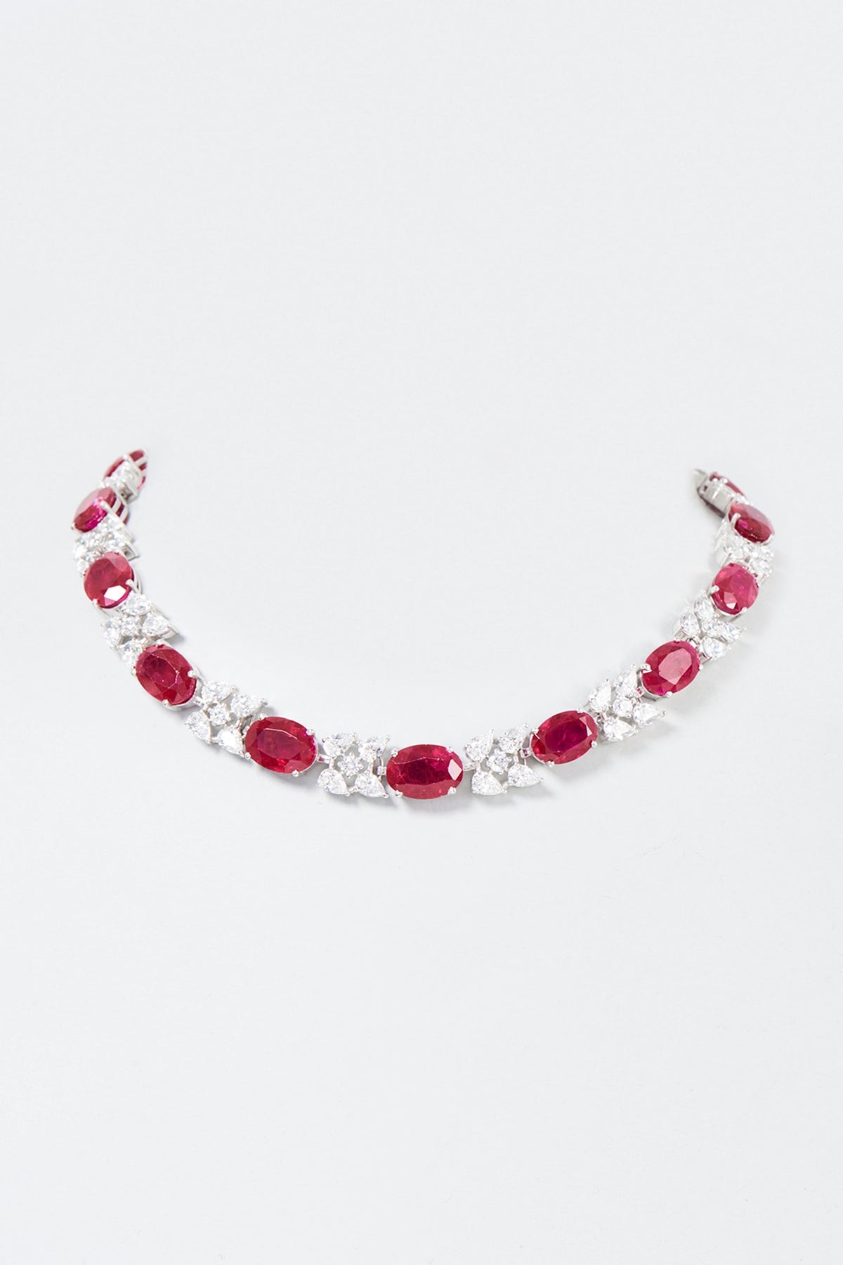 White Finish Red & White Swarovski Zirconia Necklace In Sterling Silver