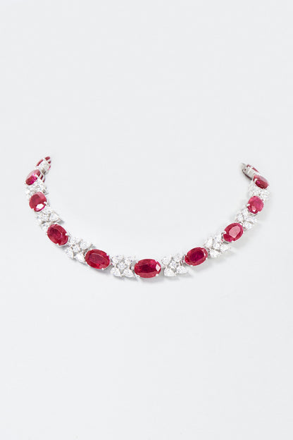 White Finish Red & White Swarovski Zirconia Necklace In Sterling Silver