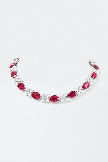 White Finish Red & White Swarovski Zirconia Necklace In Sterling Silver