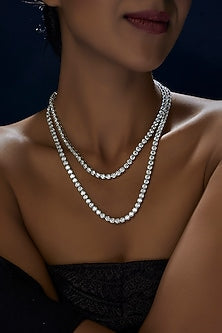 White Finish Swarovski Zirconia Long Strand Necklace In Sterling Silver