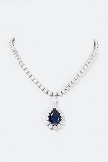 White Finish Blue & White Swarovski Zirconia Necklace In Sterling Silver