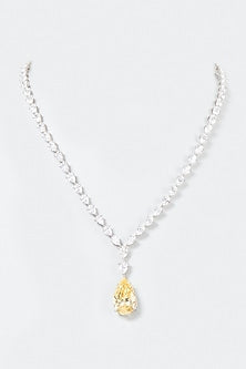 White Finish Yellow & White Swarovski Zirconia Necklace In Sterling Silver