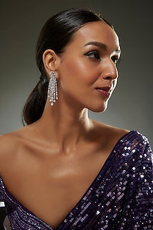 White Finish Swarovski Zircon Dangler Earrings In Sterling Silver
