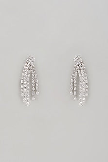 White Finish Swarovski Zircon Dangler Earrings In Sterling Silver