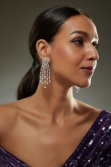 White Finish Swarovski Zircon Chandelier Dangler Earrings In Sterling Silver