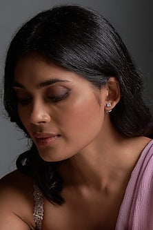 White Finish Octagon Cut Swarovski Zirconia Stud Earrings In Sterling Silver