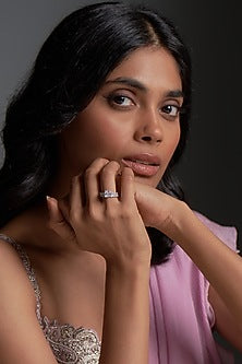 White Finish Princess Cut Swarovski Zirconia Ring In Sterling Silver