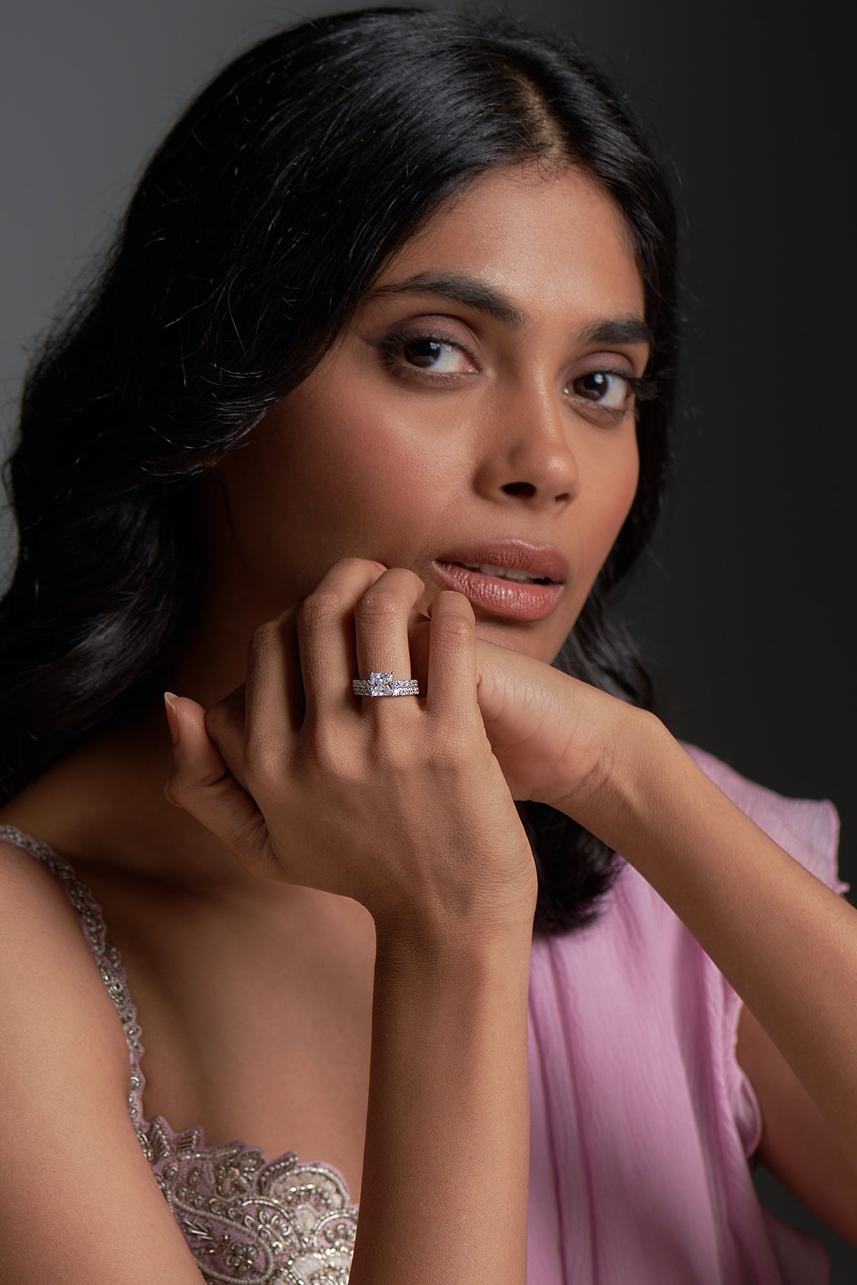 White Finish Princess Cut Swarovski Zirconia Ring In Sterling Silver