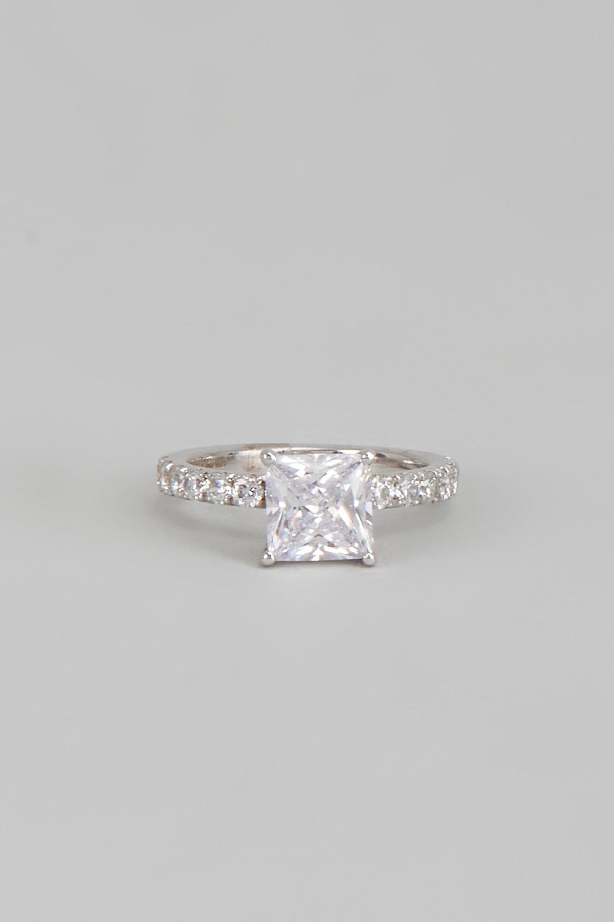 White Finish Princess Cut Swarovski Zirconia Ring In Sterling Silver