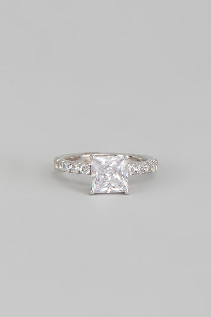 White Finish Princess Cut Swarovski Zirconia Ring In Sterling Silver
