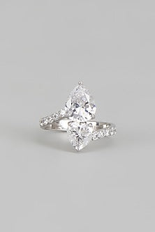 White Finish Swarovski Zirconia Ring In Sterling Silver
