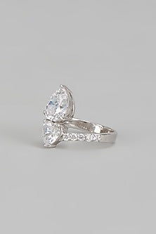 White Finish Swarovski Zirconia Ring In Sterling Silver