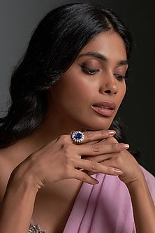 White Finish Sapphire & Swarovski Zirconia Ring In Sterling Silver