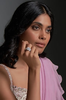 White Finish Swarovski Zirconia Ring In Sterling Silver
