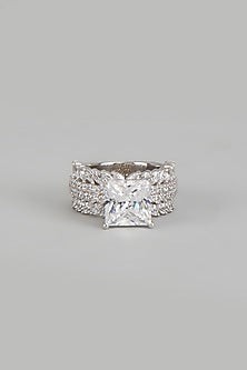 White Finish Swarovski Zirconia Ring In Sterling Silver