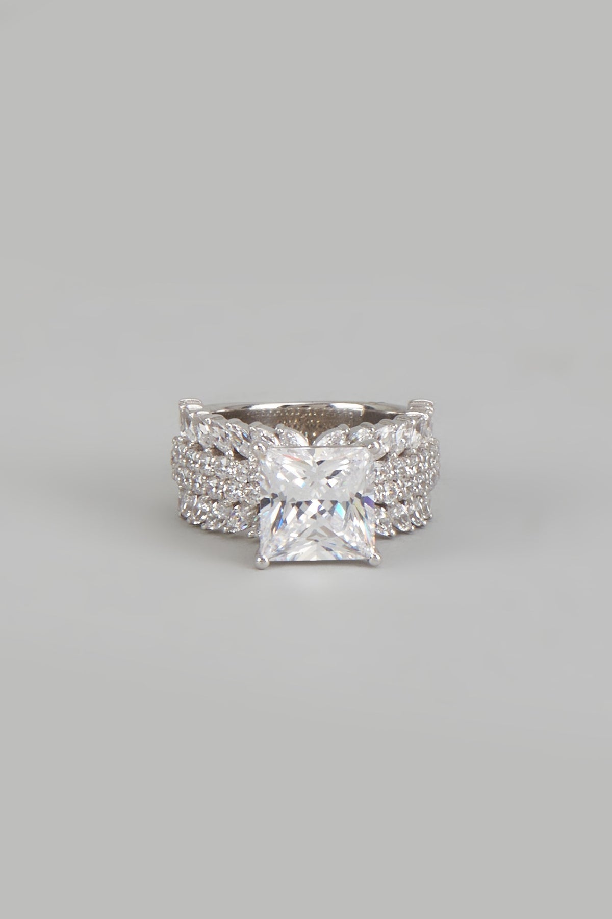 White Finish Swarovski Zirconia Ring In Sterling Silver