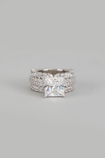 White Finish Swarovski Zirconia Ring In Sterling Silver