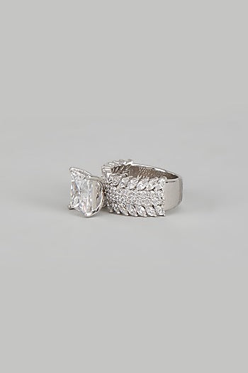 White Finish Swarovski Zirconia Ring In Sterling Silver