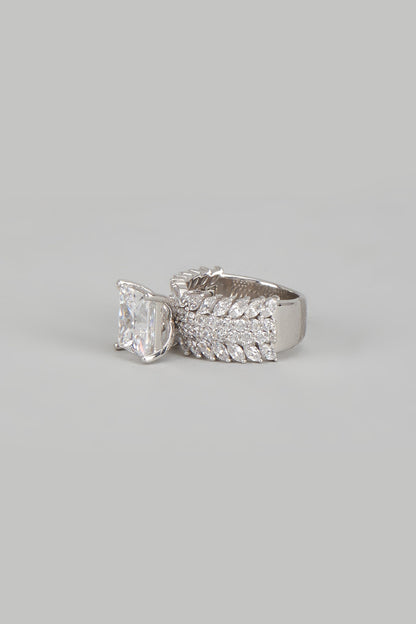 White Finish Swarovski Zirconia Ring In Sterling Silver