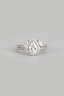 White Finish Swarovski Zirconia Ring In Sterling Silver
