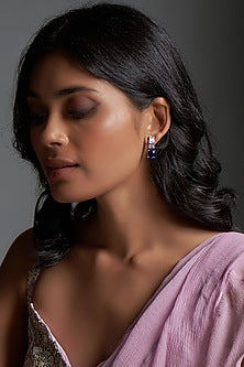 White Finish Sapphire Synthetic & Swarovski Zirconia Dangler Earrings In Sterling Silver