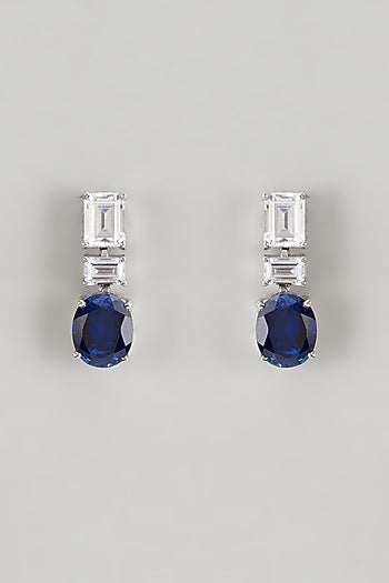 White Finish Sapphire Synthetic & Swarovski Zirconia Dangler Earrings In Sterling Silver
