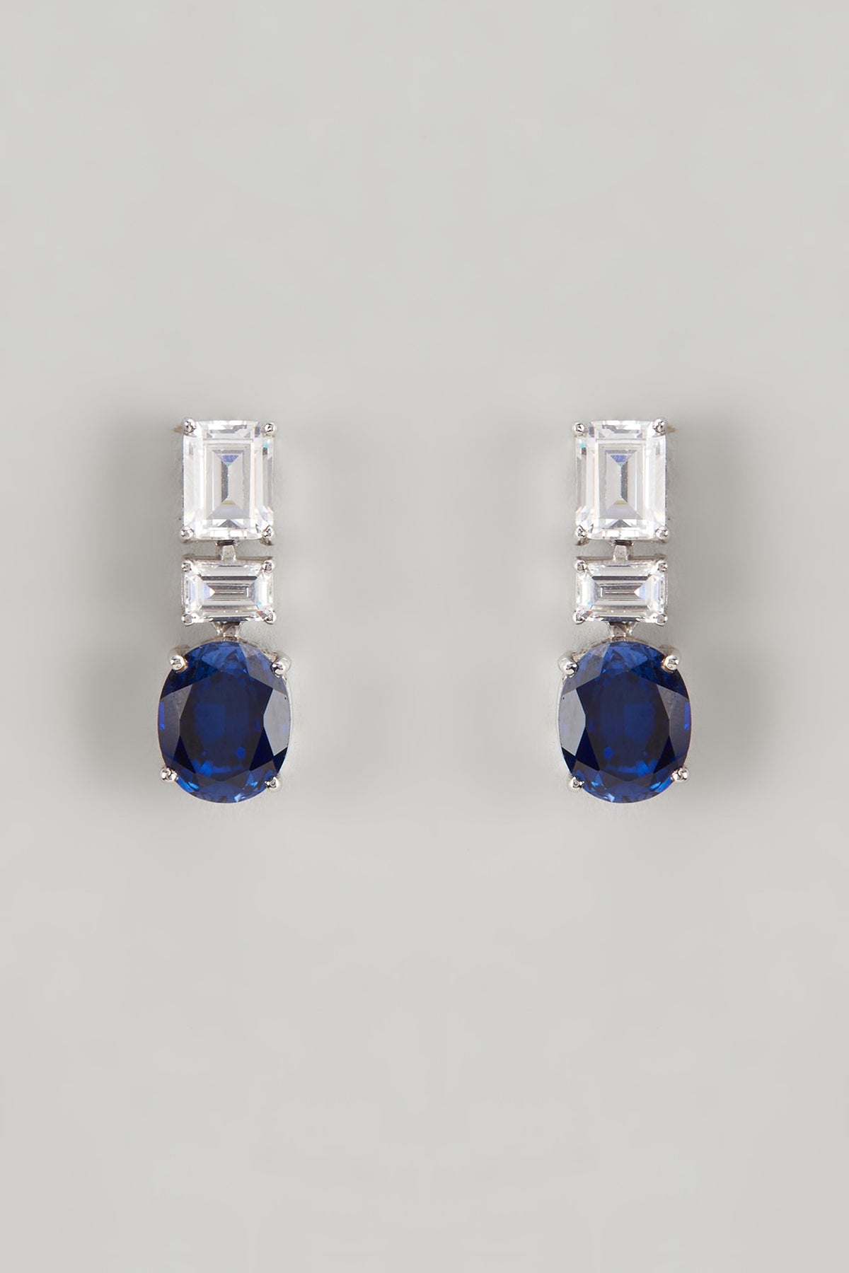 White Finish Sapphire Synthetic & Swarovski Zirconia Dangler Earrings In Sterling Silver