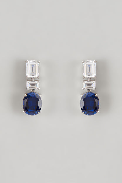 White Finish Sapphire Synthetic & Swarovski Zirconia Dangler Earrings In Sterling Silver