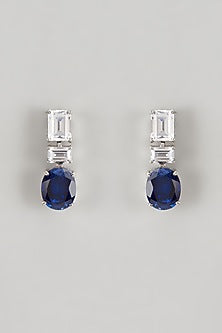 White Finish Sapphire Synthetic & Swarovski Zirconia Dangler Earrings In Sterling Silver