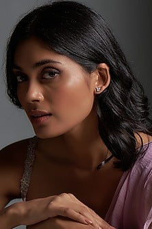 White Finish Swarovski Zirconia Stud Earrings In Sterling Silver
