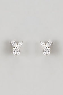 White Finish Swarovski Zirconia Stud Earrings In Sterling Silver