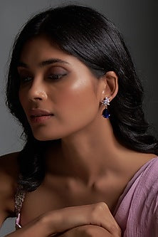 White Finish Sapphire Synthetic & Swarovski Zirconia Dangler Earrings In Sterling Silver