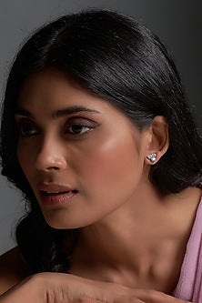 White Finish Swarovski Zirconia Stud Earrings In Sterling Silver