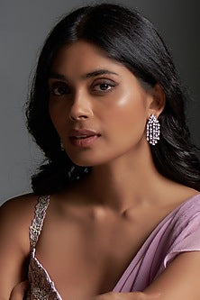 White Finish Swarovski Zirconia Dangler Earrings In Sterling Silver