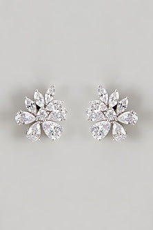 White Finish Swarovski Zirconia Stud Earrings In Sterling Silver