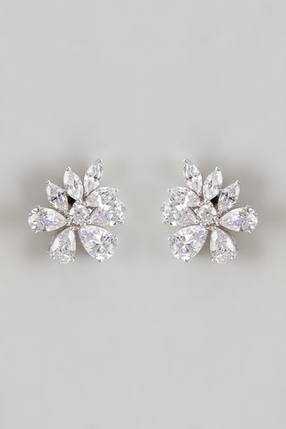 White Finish Swarovski Zirconia Stud Earrings In Sterling Silver