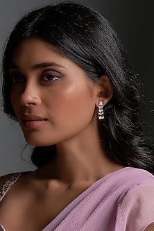 White Finish Yellow Swarovski Zirconia Dangler Earrings In Sterling Silver