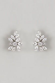 White Finish Swarovski Zirconia Stud Earrings In Sterling Silver