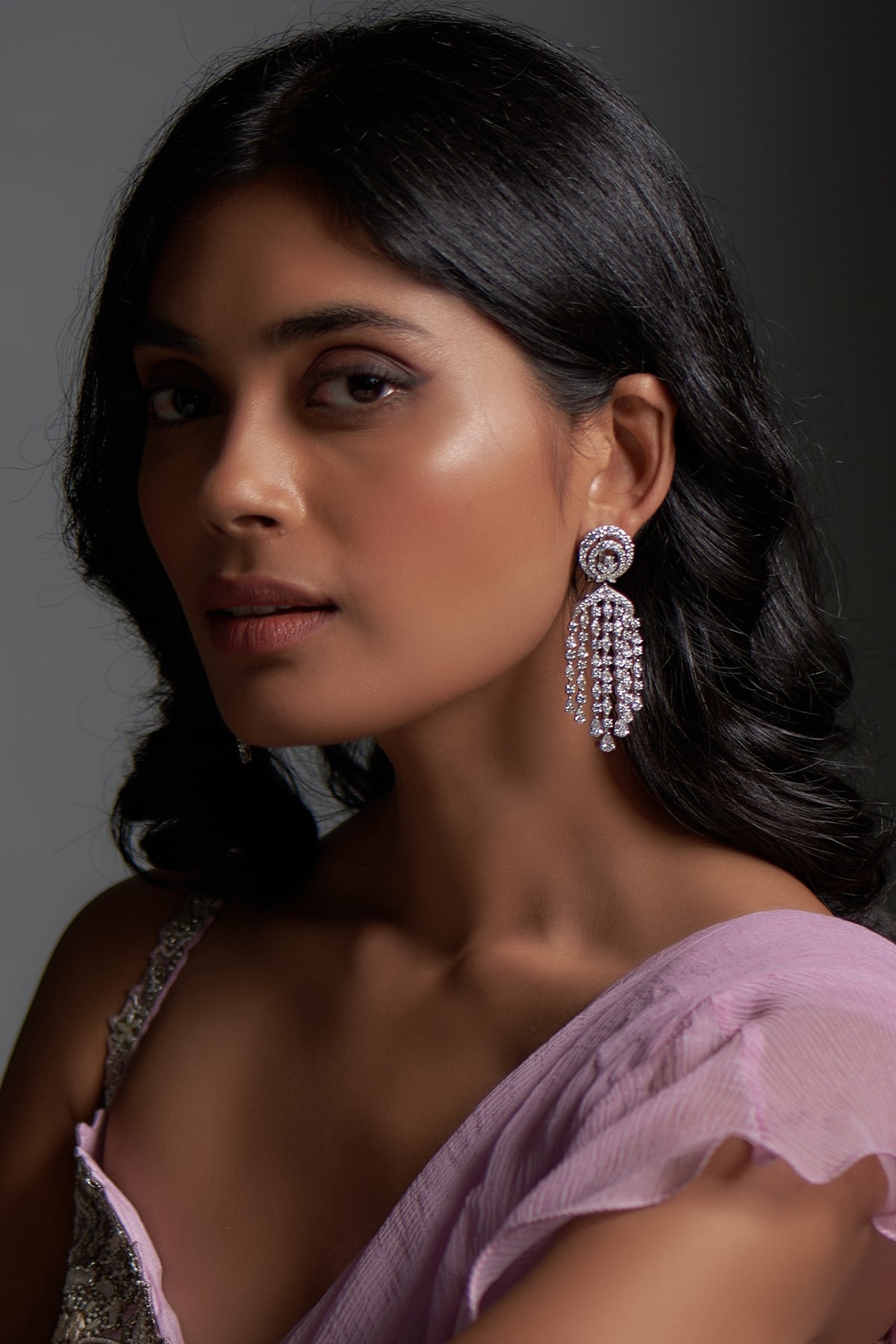 White Finish Swarovski Zirconia Dangler Earrings In Sterling Silver