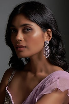 White Finish Swarovski Zirconia Dangler Earrings In Sterling Silver