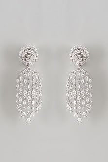 White Finish Swarovski Zirconia Dangler Earrings In Sterling Silver
